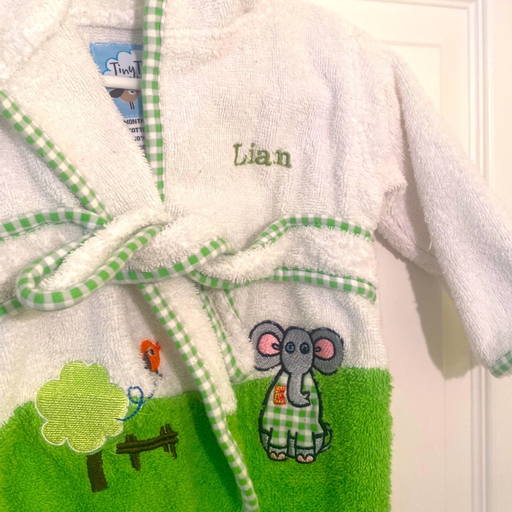 Boys Monogrammed Bathrobe & Matching Slippers. Size 0-9 Months.